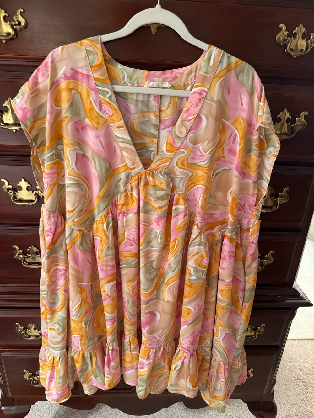 entro Pink, Yellow and Cream Swirl Print Casual Dress